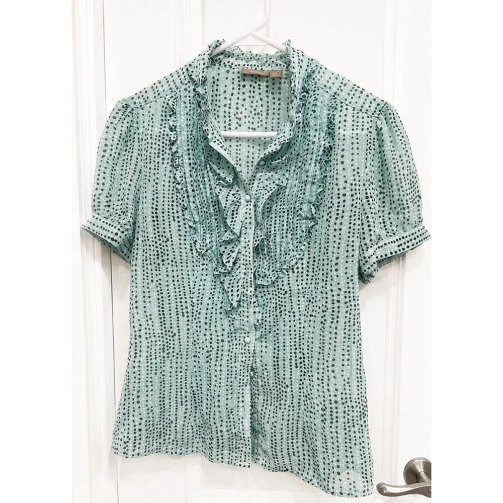 Apt. 9 Women’s Small Mint Green Polka Dot Ruffle Button-Front Blouse